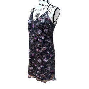 Xhilaration Floral Print Strappy Y-Back Sequin Mesh Dress Size M